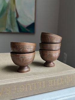 Vintage Set of 5 Mini Aged Copper Shot Glasses ( firm on price )