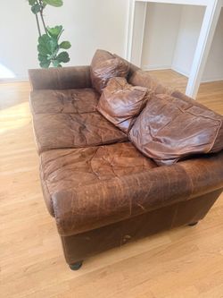 FREE: Large Brown Leather Sofa (Must Pick Up / Heavy!)