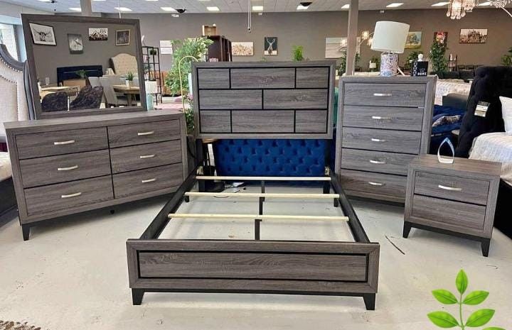 5 PCS Bedroom Set Queen/King Bed Dresser Nightstand Mirror and Chest Finance and Delivery Available Akerson