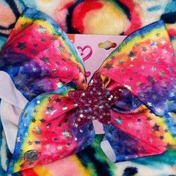 Nickeloden JoJo Siwa Bright Colored Rainbow W: Silver Star Prints Hair Clip In Bow 