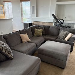 Full Gray Sofa w/ Footrest - Flips into Coffee Table