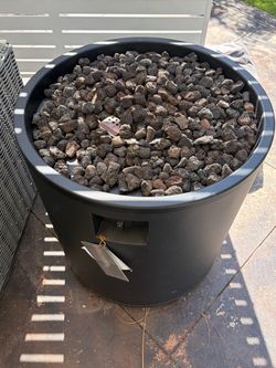 Round Outdoor Propane Fire Pit with Lava Rocks + Propane Tank