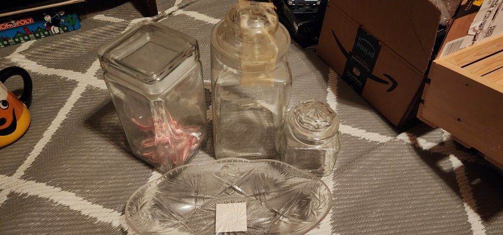 Candy Jars And Candy Dish Lot 