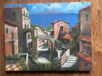 Mediterranean / Italian Village Canvas Wall Art Print – 28" x 22"