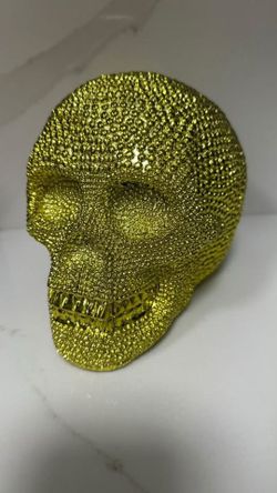 Halloween Diamond Resin Skull Gold, Rhinestone Embellished Skeleton Head