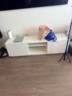 White Low-Profile TV Stand with Storage