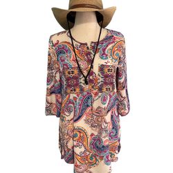 Valerie Steven’s Paisley Print Tunic/Beach Cover Up Size Small