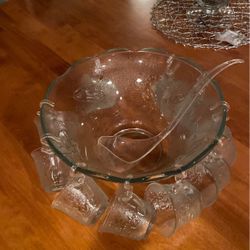 Glass Punch bowl With 10 Cups