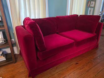 Red velvet couch