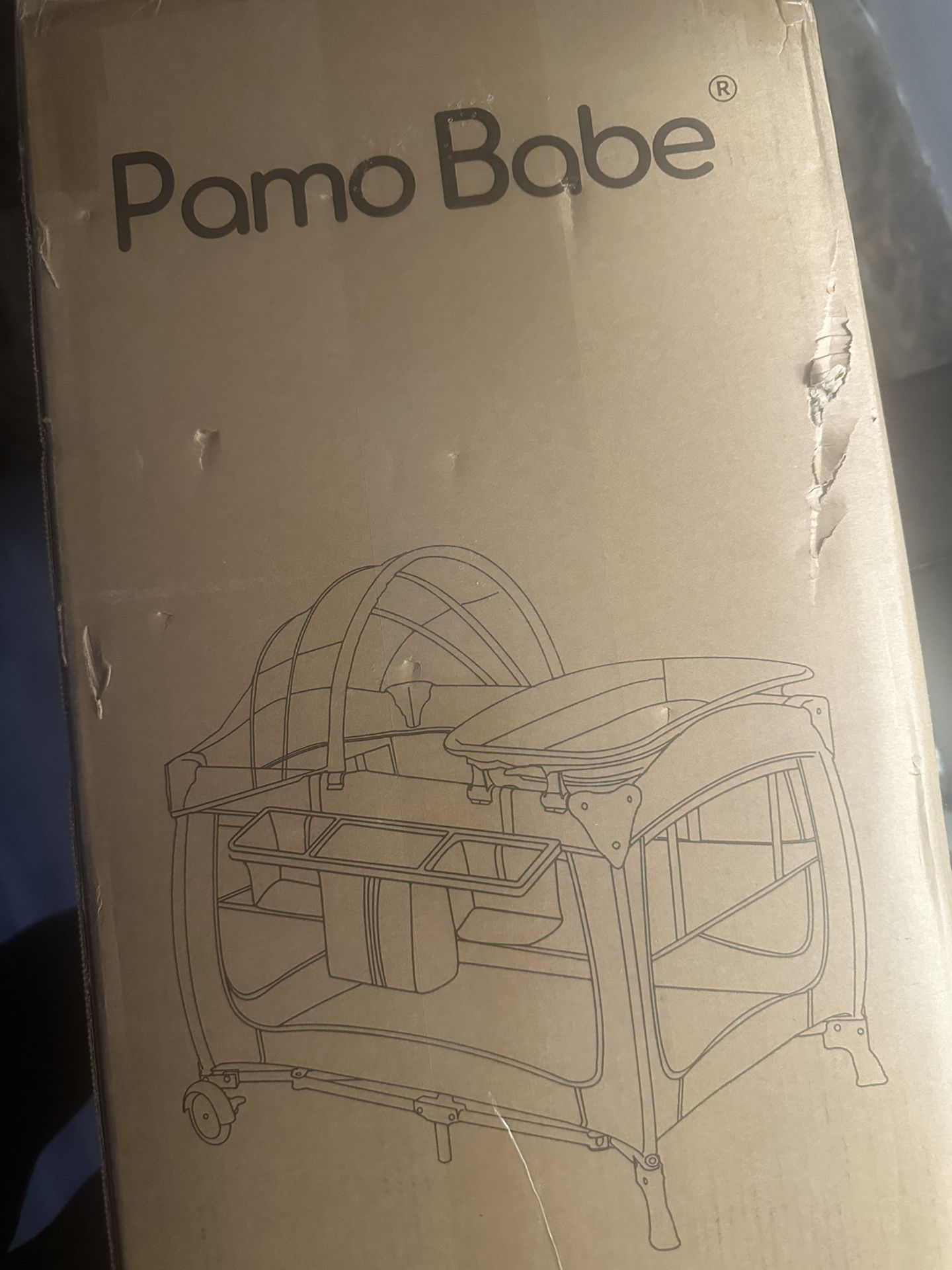 Pamo Babe Baby Playard with Canopy, Portable Crib with Changing Table 200+