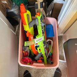 Box Of Dart Blasters And Water Cannon