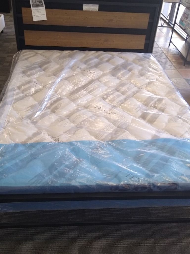 Queen size platform bed frame with Pillow Top Mattress included
