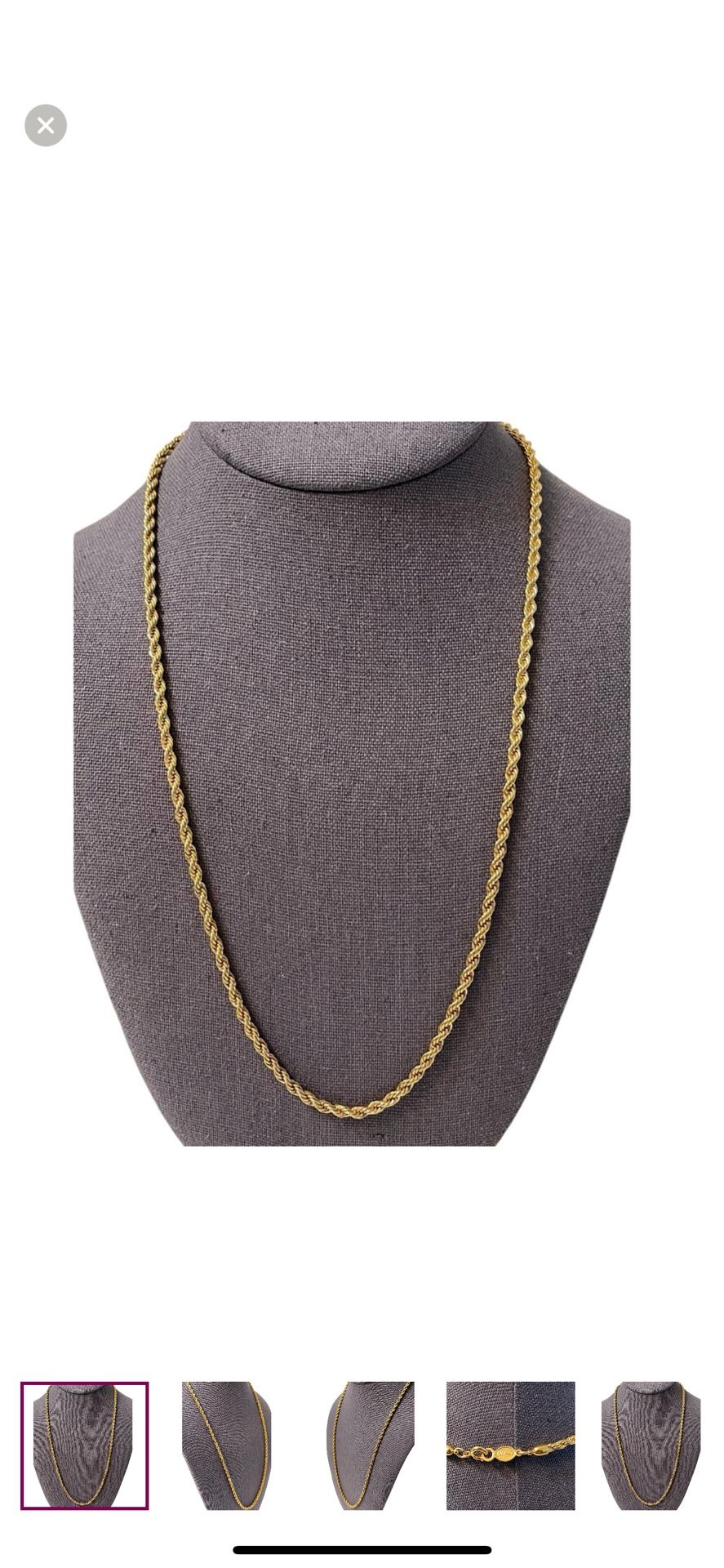 Vintage Napier Heavy Necklace Gold Tone Twisted Rope Chain,30”Long