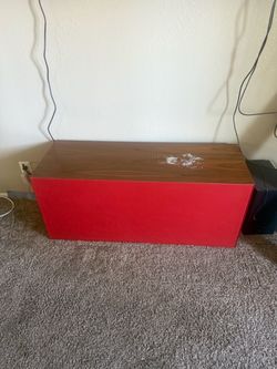 Red TV Stand / Storage Bench with Walnut Top, $20