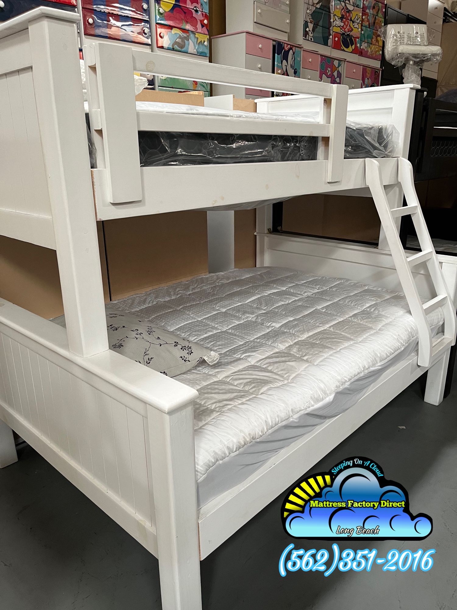Twin Full Litera Blanca Completo Con Colchones