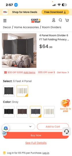 Grey and black 6’ Room Divider