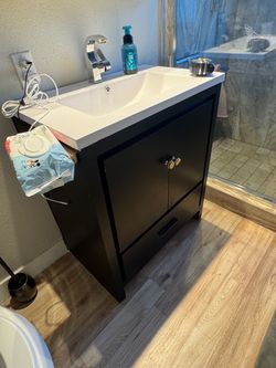 Black Bathroom Vanity with White Sink combo