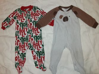 2 Baby Boy Cozy Pajama Onesies 9M Carters