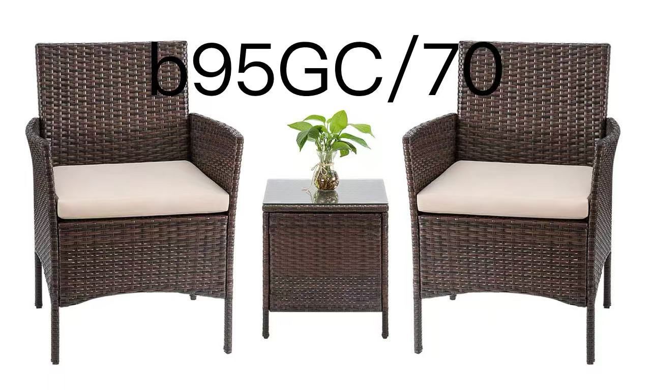 3 Pieces Patio Furniture PE Rattan Outdoor Set with Table (Brown)