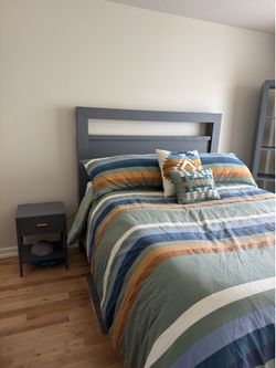 Queen Bed, Side Tables, Bookshelf