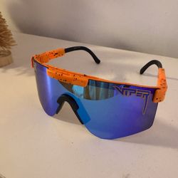 Pit Viper Sunglasses – Blue Mirror Lens / Orange Speckle Frame – Sport Shades