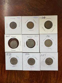 Lot of 9 Antique US Coins 1900s–1930s