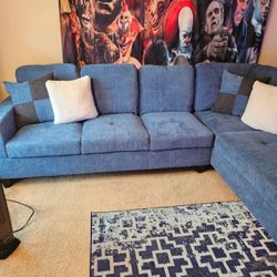 New Blue Sectional Couch With Ottoman