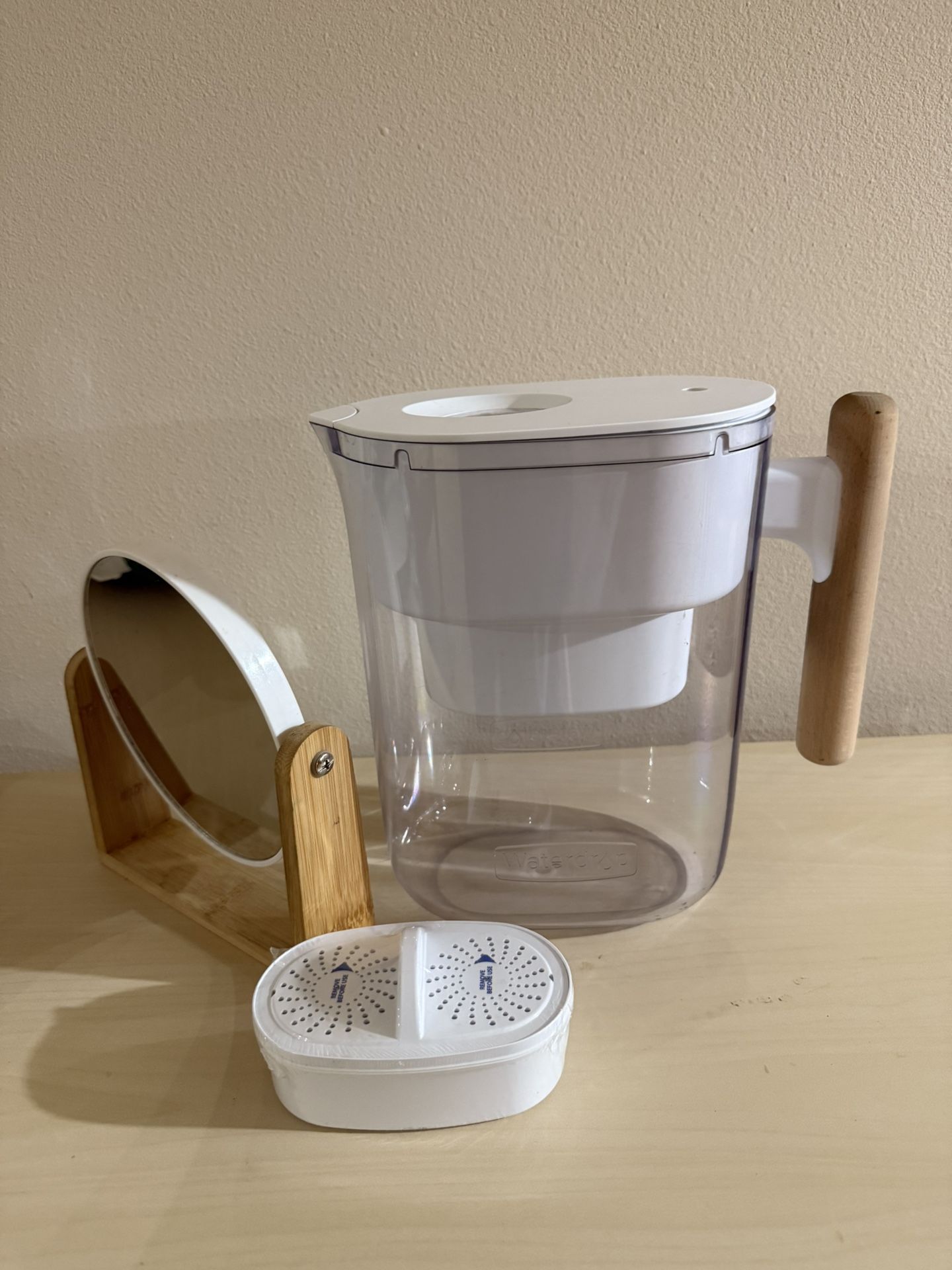 Waterdrops Water Filter Pitcher, Filter And Bamboo Frame Table Mirror