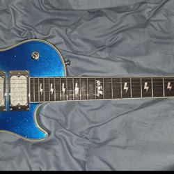 ACE FREHLEY BLUE SILVER SPARKLE BURST GUITAR