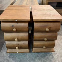 LE0048 new assembled set of 2 Solid Wood Nightstand with 3 Drawers, Mid-century Modern Narrow Bedroom Night stand
