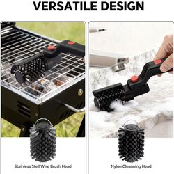 (101010-6) NEW..Electric Rotary Grill Brush with 1 Replacement Head,Cordless Rechargeable Grill Cleaning Brush with Adjustable Angle,No Bristle Sheddi