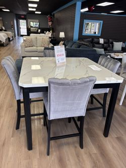 Counter Heigh 5pc Marble Dining Set