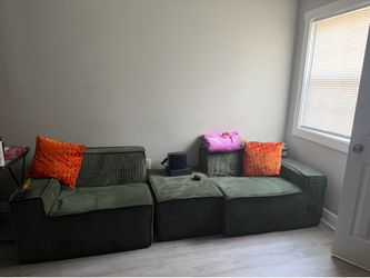 3Pc Olive green boneless couch