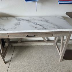46 Inch A Frame Desk with Mapke Base and White Marble Finish Top