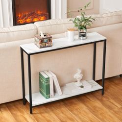 loglus Console Table for Entryway, Faux Marble MDF Sofa Table with Golden Frame (Double Layer, Black Frame)