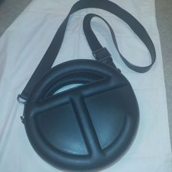 Authentic Black Round Telfar Iconic Unisex Circle Bag W/Double Sided Functional Embossed Logo Handle Purse