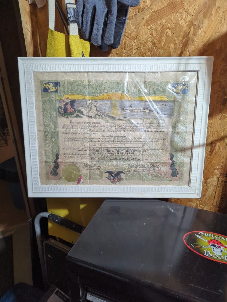 Framed Domain Of Neptunus Rex Certificate World War II Navy Militaroa