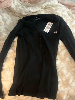 Hollister Black Long Sleeve Henley Top Size Small