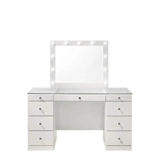 Makeup Vanity With Lighted Mirror In White Finish