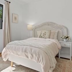 Vintage White Wicker Headboard - Full / Queen