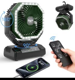 Portable Camping Fan with LED Light 20000mAh Rechargeable Battery Remote Control And Oscillating Function, USB-C Charging, 4 Wind Speeds, 90° Oscillat