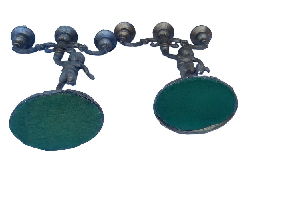 Pairs Vintage metal candlesticks 3 branches, candelabra, vintage metal candlestick, candlestick candlestick, Mid Centuy, 1950