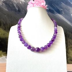 Elegant & Vintage Earth Mined Graduated,Marbled Natural Amethyst Gemstone Necklace 20”in & 60grams