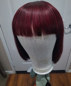 Custom Color Dark Red Bob Wig with Bangs