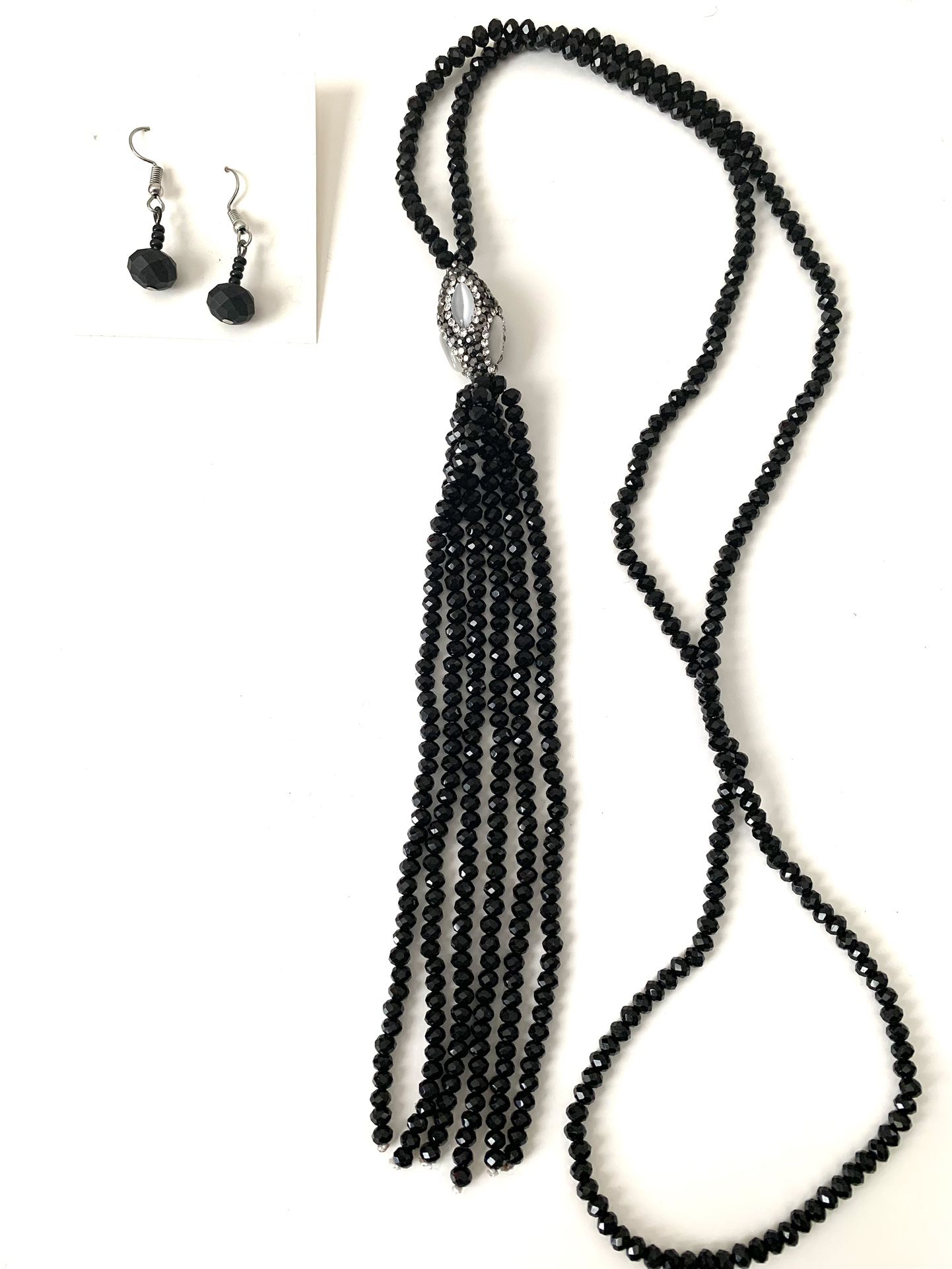 Vintage Sparkling Black Necklace and Earring Set