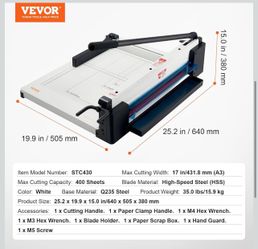 VEVOR Industrial Paper Cutter A3 Heavy Duty Paper Cutter 17 Inch Paper Cutter Heavy Duty 500 Sheets Paper with Clear Cutting Guide for Offices, School