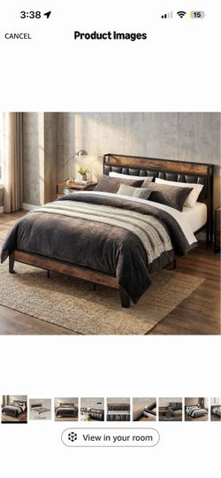 King size bed frame with storage and charging ports