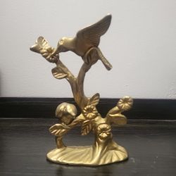 Vintage Andrea By Sadek Brass Hummingbirds Flowers With Some Patina