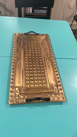Brass Embossed Serving Tray with Handles