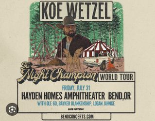 2 Koe Wetzel General Admission Tickets – $150 for the Pair